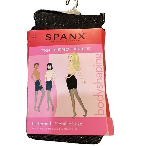 SPANX Accessories - NWT Spanx Metallic Patterned Tight-end Tights C Black Silver Body Shaping